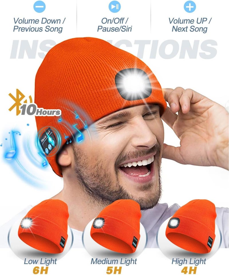 MOXTOYU Bluetooth Beanie with Light, USB Rechargeable LED Headlamp Winter Hat, Christmas Stocking Stuffers Gifts for Men Women - Image 3
